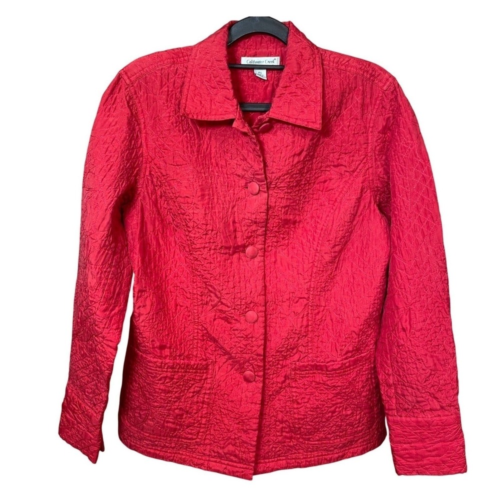 Coldwater Creek Red Quilted Silk Button Front Jacket Women Size PS